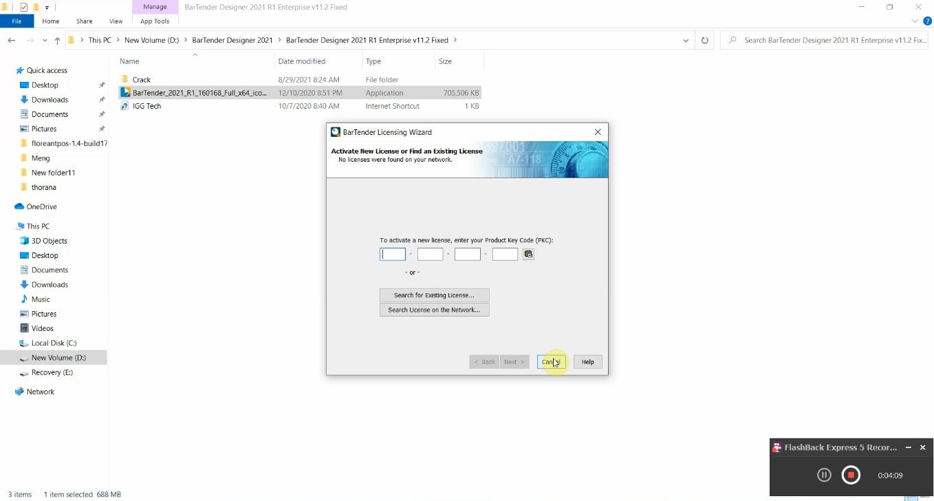 Bartender software install කිරීම